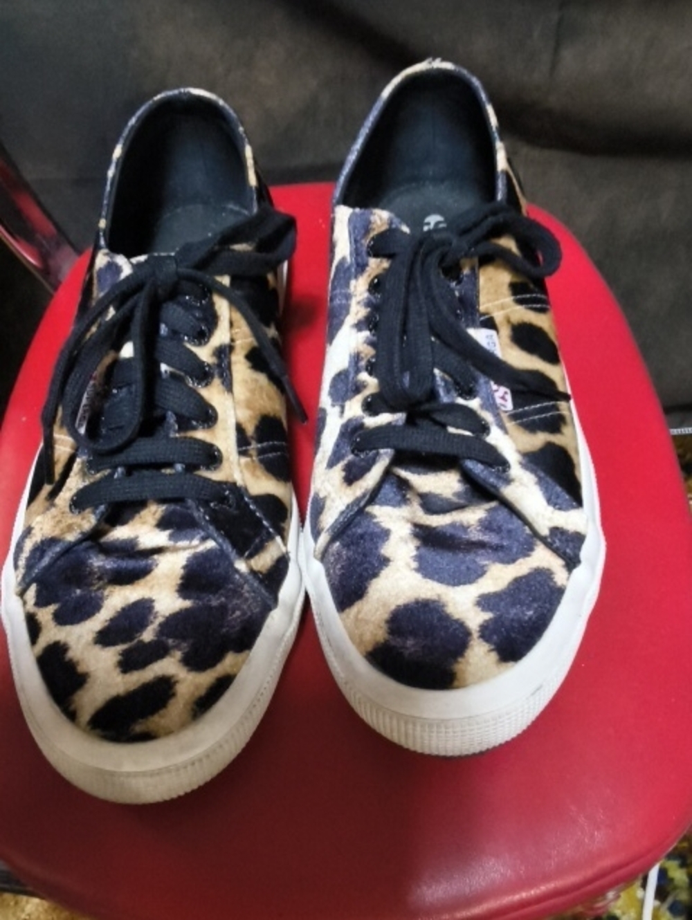 P6.  Leopard Print Low Top Sneakers - Black & Tan